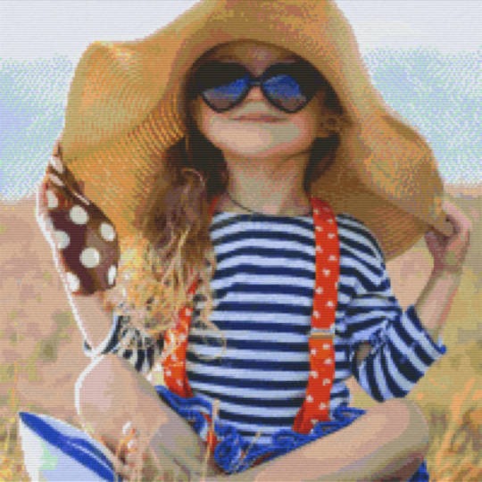 Girl Holding Hat Twenty [20] Baseplate PixelHobby Mini-mosaic Art Kit